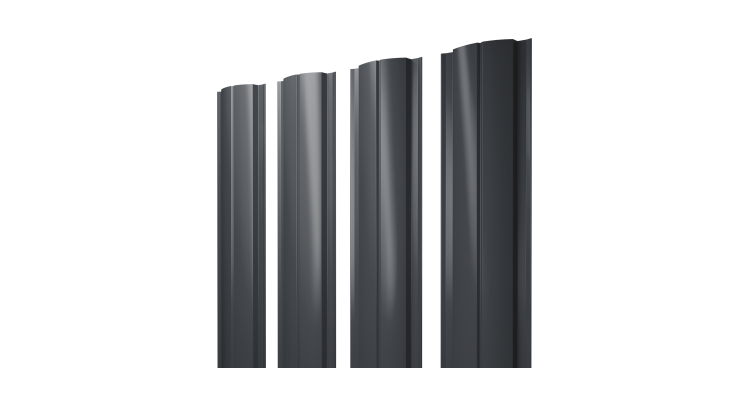 Штакетник Полукруглый Slim с прямым резом 0.45 Drap TX RAL 7024 мокрый асфальт